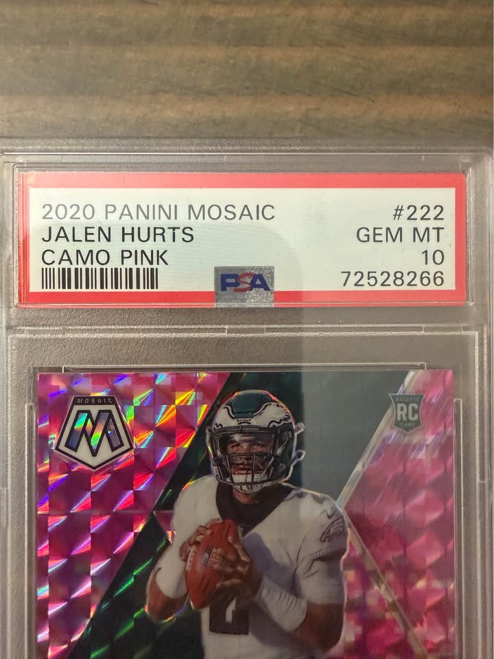 🏈 Jalen Hurts 2020 Panini Mosaic #222 Camo Pink Rookie – PSA 10 GEM MT