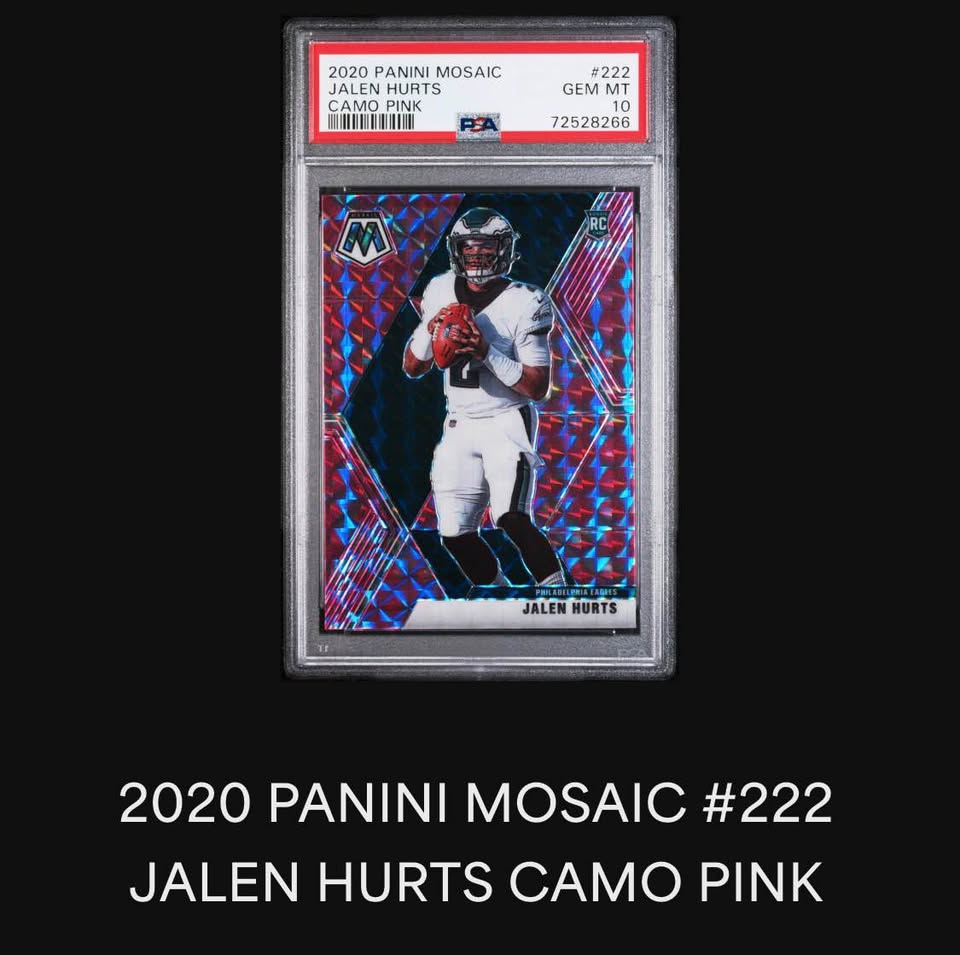 🏈 Jalen Hurts 2020 Panini Mosaic #222 Camo Pink Rookie – PSA 10 GEM MT