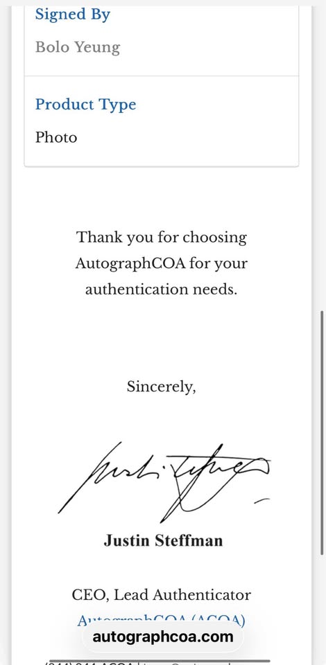 Enter the Dragon 16X20 Poster Signed by Bolo Yeung – ACOA Authenticated