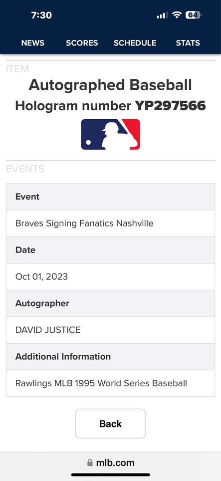 ⚾ David Justice Signed 1995 World Series Baseball (MLB & Fanatics Authenticated) ⚾