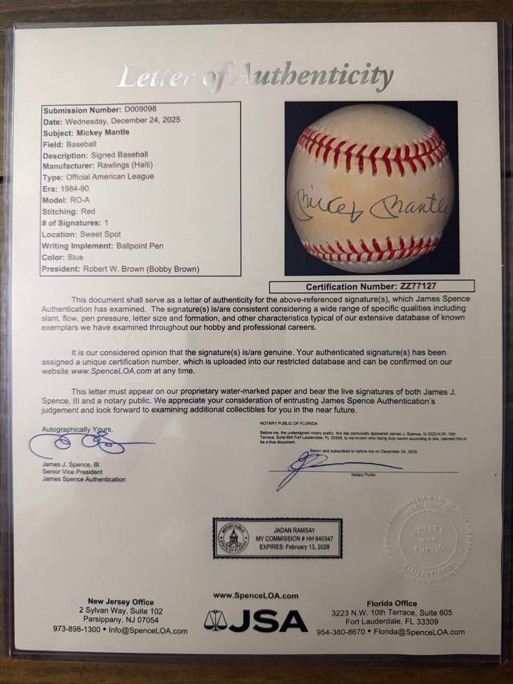 🔥 LEGENDARY MICKEY MANTLE AUTOGRAPHED BASEBALL – JSA CERTIFIED! 🔥