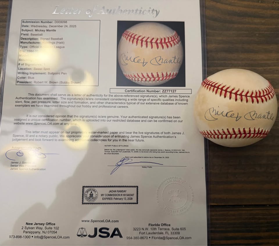 🔥 LEGENDARY MICKEY MANTLE AUTOGRAPHED BASEBALL – JSA CERTIFIED! 🔥