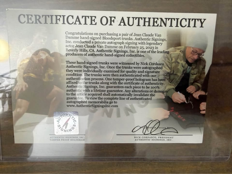🥋🔥 Jean-Claude Van Damme Signed “Bloodsport” Trunks + COA (Authentic Signings Inc.) 🔥🥋