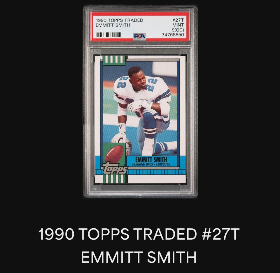 🏈 1990 Topps Traded #27T Emmitt Smith – PSA 9 (OC) – Cowboys Legend
