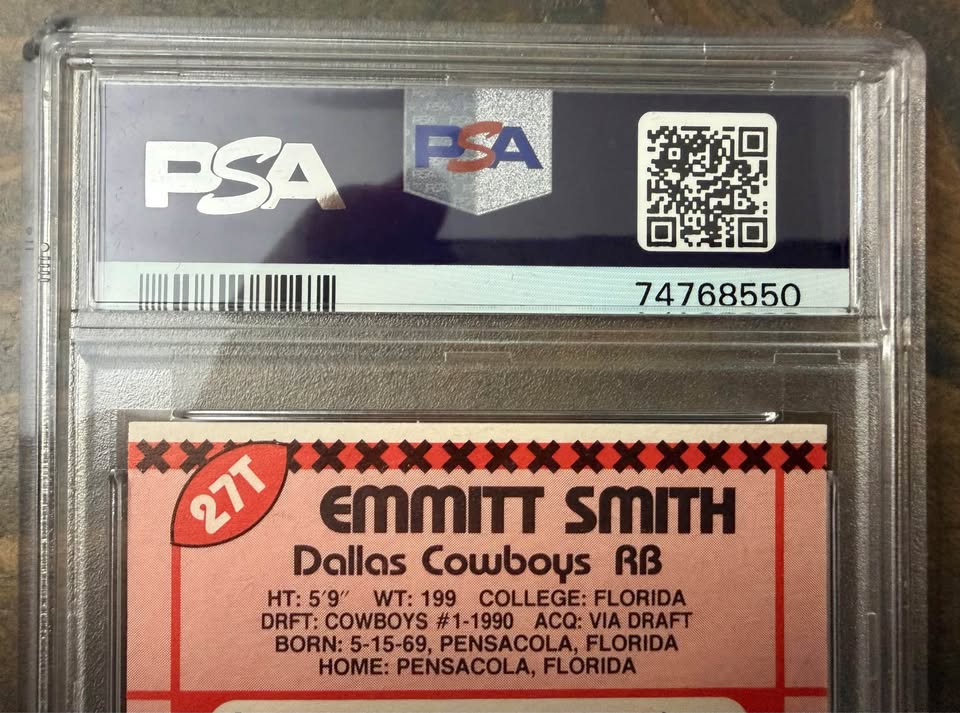 🏈 1990 Topps Traded #27T Emmitt Smith – PSA 9 (OC) – Cowboys Legend