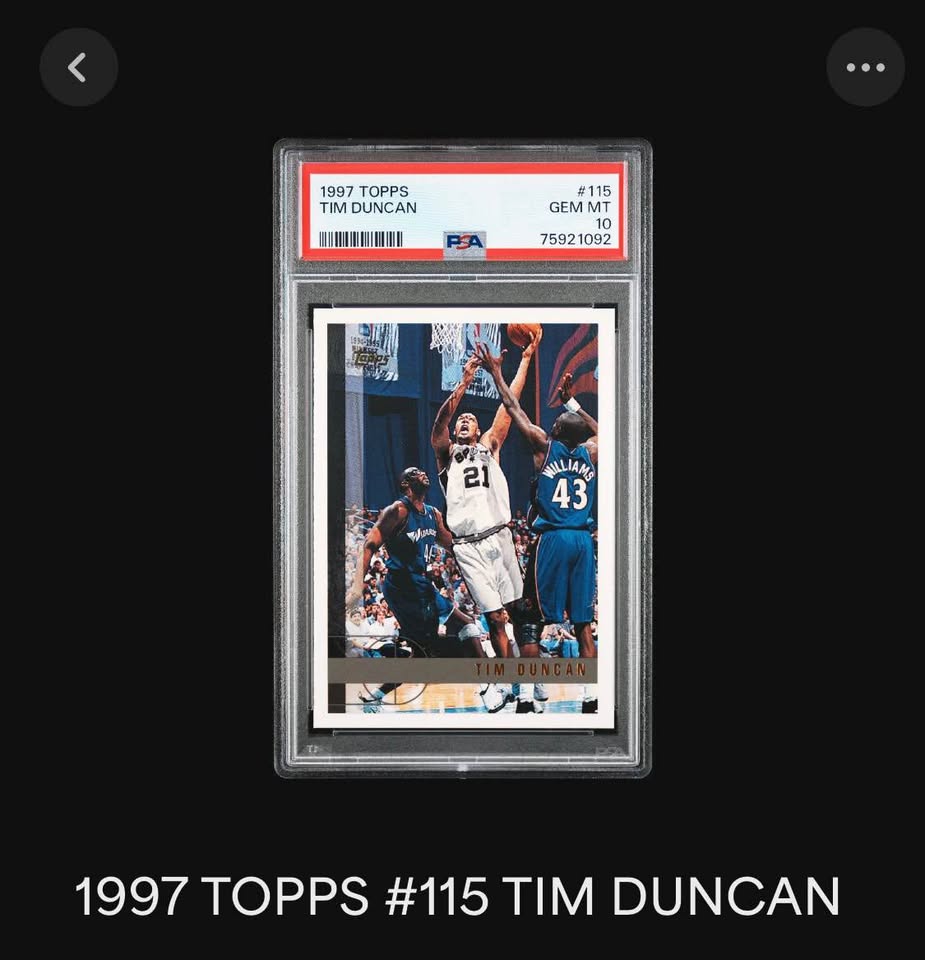 🏀 Tim Duncan Rookie Gem 💎 1997 Topps #115 PSA 10 – Spurs Legend