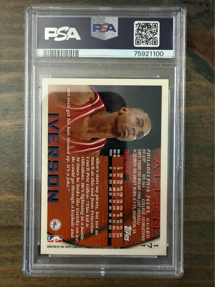 🏀 1996 Topps #171 Allen Iverson Rookie Card – PSA 10 Gem Mint 🏀