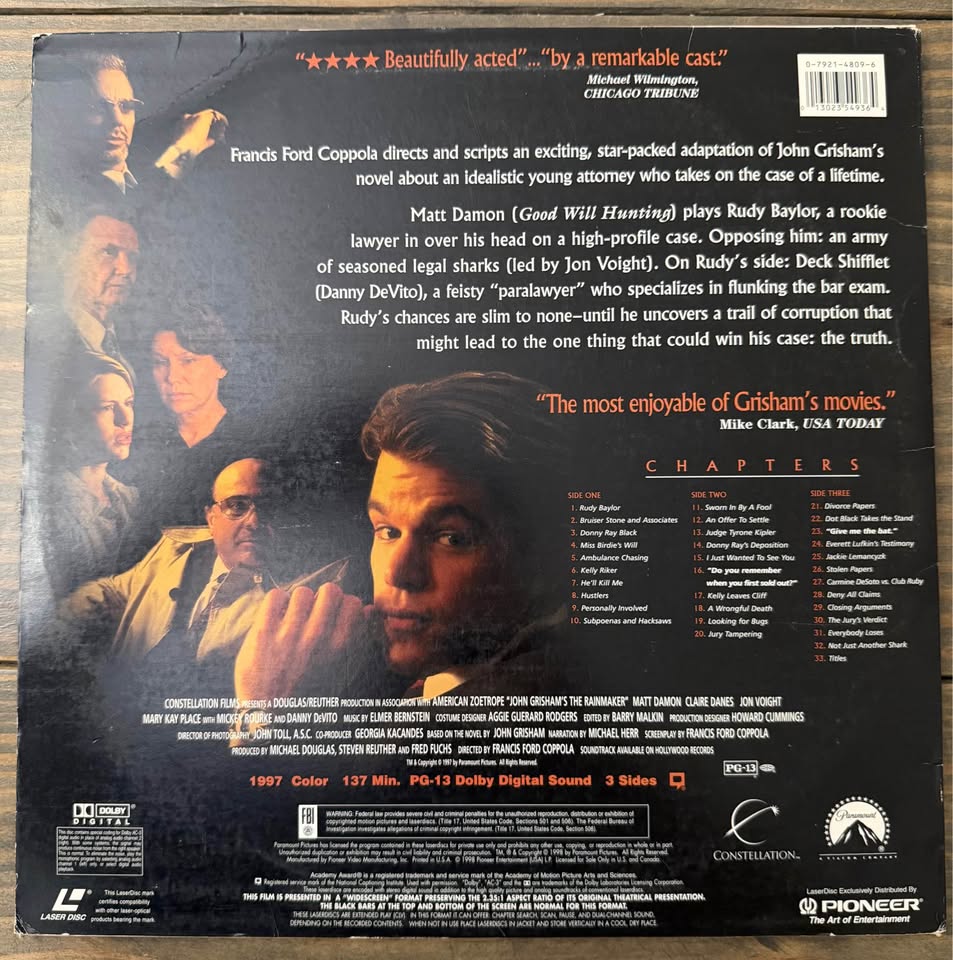 🎬✨ PSA Authentic Matt Damon Signed The Rainmaker LaserDisc – Widescreen Edition ✨🎬