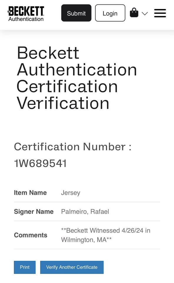 📌 Rafael Palmeiro Autographed Texas Rangers Jersey (Beckett Witnessed)