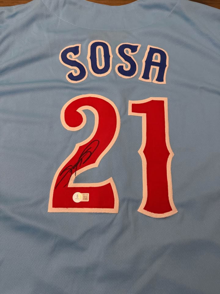 Sammy “Slammin’ Sammy” Sosa Autographed Custom Jersey (Beckett Witnessed!)