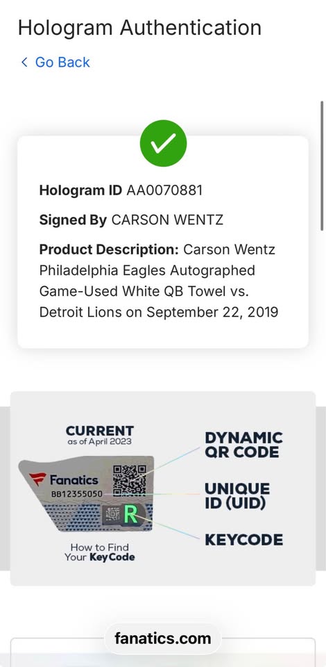 🏈 Carson Wentz Dual-Signed Game-Used QB Towel + Autographed COA – Fanatics Authenticated