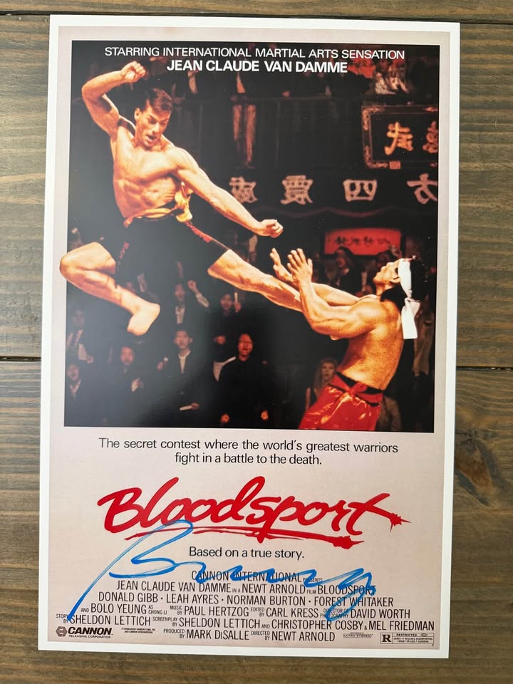 🔥 Bloodsport Movie Poster SIGNED by Bolo Yeung – ACOA Authenticated