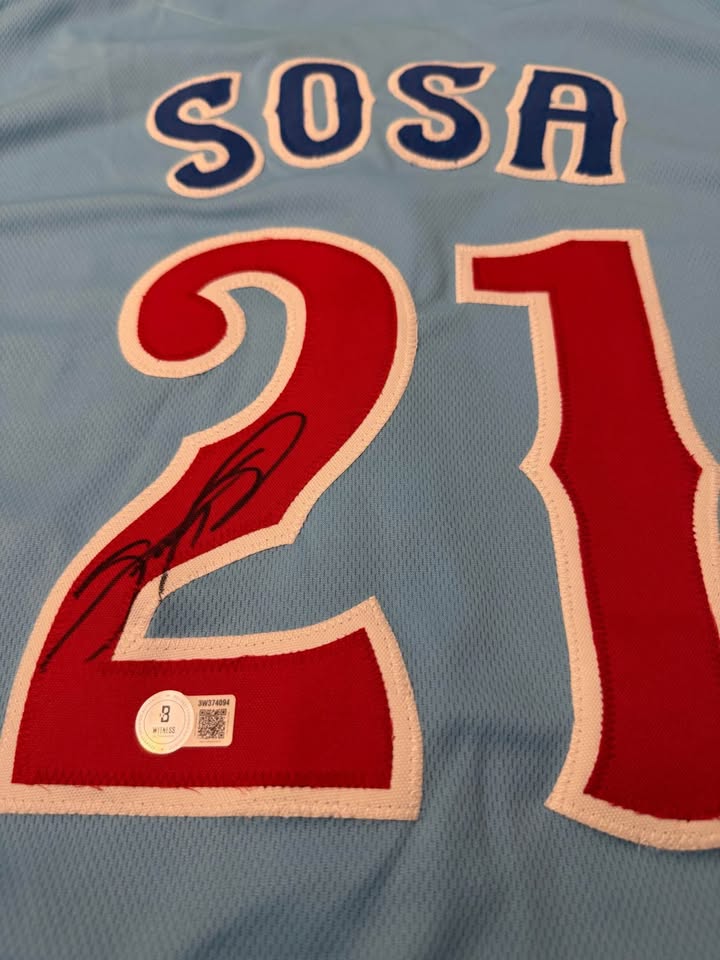 Sammy “Slammin’ Sammy” Sosa Autographed Custom Jersey (Beckett Witnessed!)