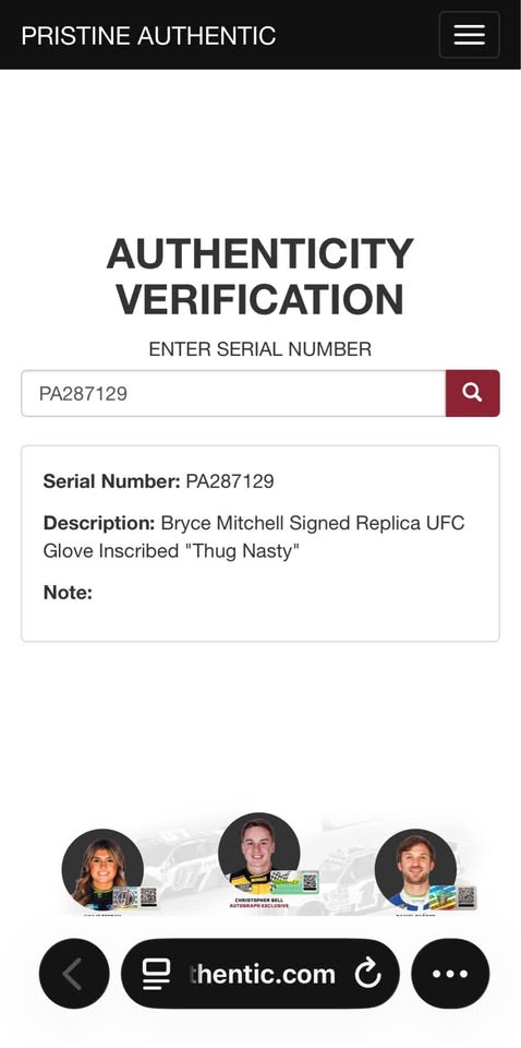 🥊Bryce Mitchell Signed Replica UFC Glove – “Thug Nasty” Inscription – Pristine Authenticated