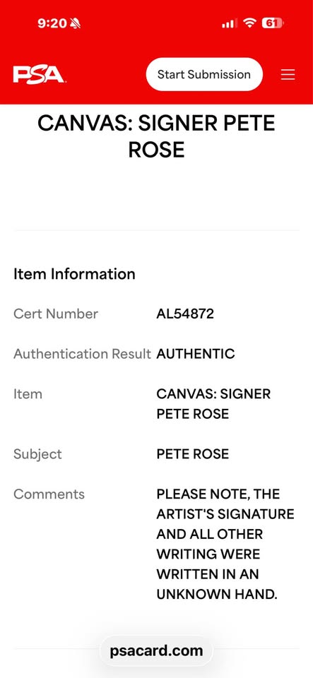 PSA Authentic Pete Rose Signed 16x20 Canvas + Artist Signed #143/500
