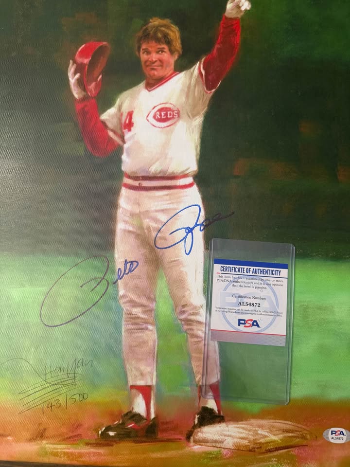 PSA Authentic Pete Rose Signed 16x20 Canvas + Artist Signed #143/500