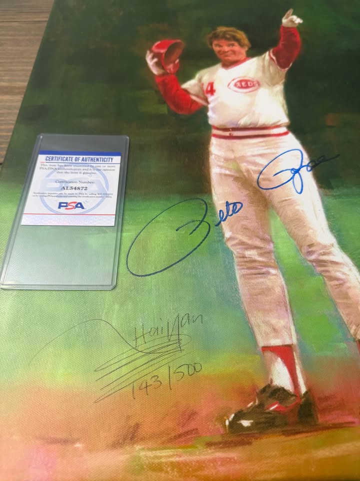 PSA Authentic Pete Rose Signed 16x20 Canvas + Artist Signed #143/500