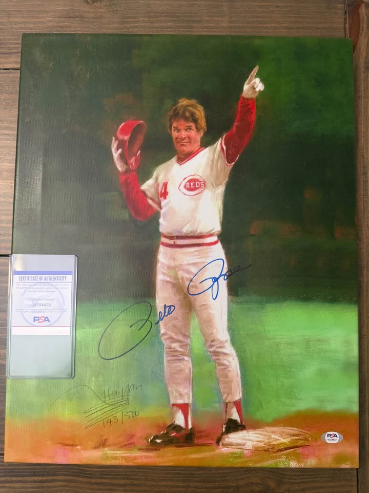 PSA Authentic Pete Rose Signed 16x20 Canvas + Artist Signed #143/500