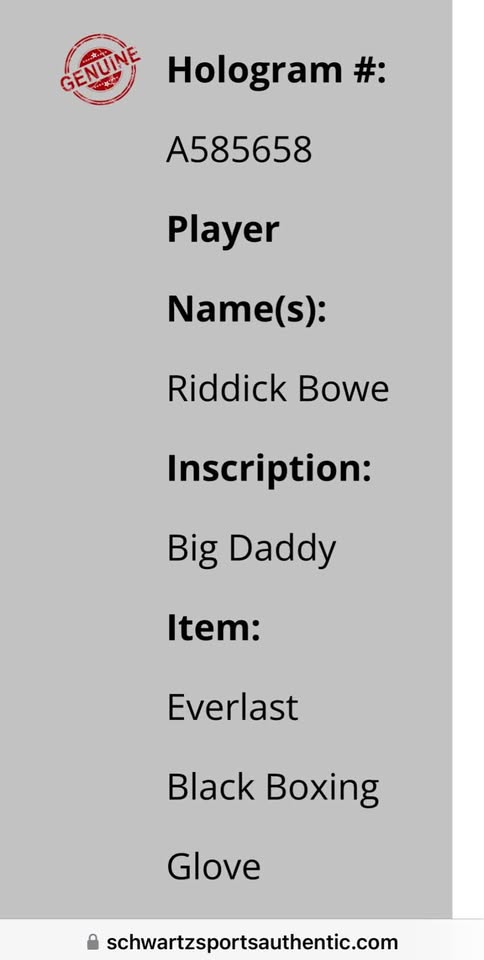 🥊 Riddick Bowe Signed Everlast Glove – “Big Daddy” Inscription Authenticated by Swartz Sports