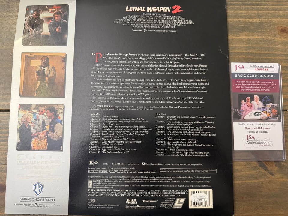 🎬 RETRO Danny Glover Signed Lethal Weapon 2 LaserDisc – JSA Authenticated $199