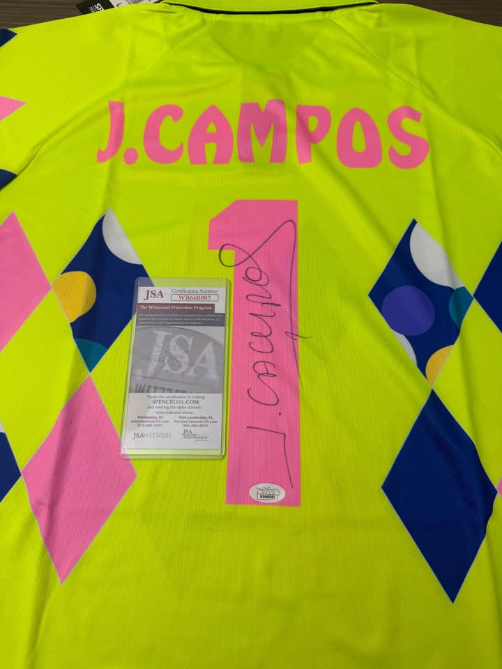 🔥⚽ Jorge Campos Signed Neon Goalkeeper Jersey – JSA Witnessed – Size Large