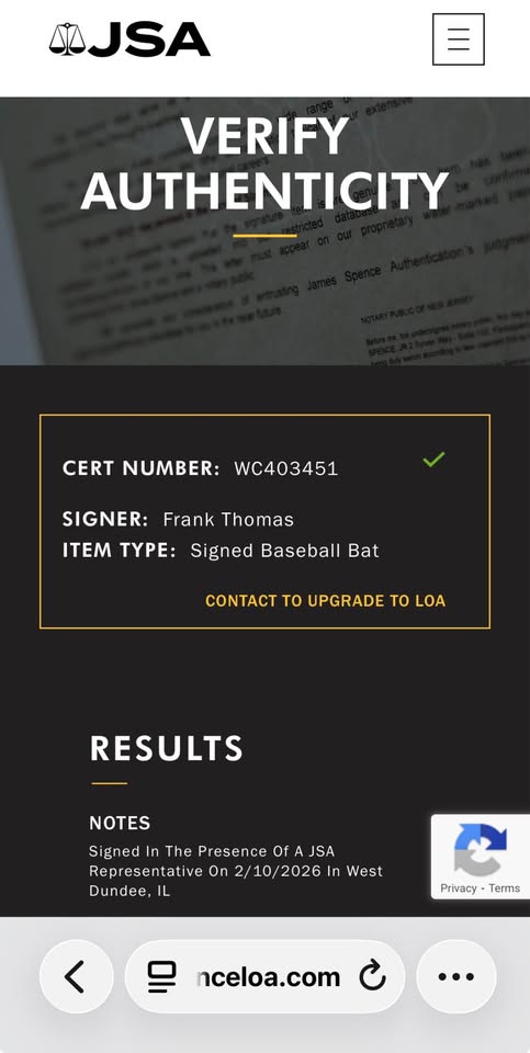 🏆 Frank Thomas Signed Rawlings Adirondack Pro Baseball Bat – JSA Witnessed COA 🏆