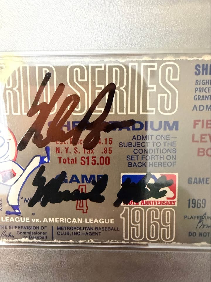 ⚾🔥 56-Year-Old 1969 World Series Ticket Signed by Nolan Ryan – “Miracle Mets” Inscription – PSA/DNA