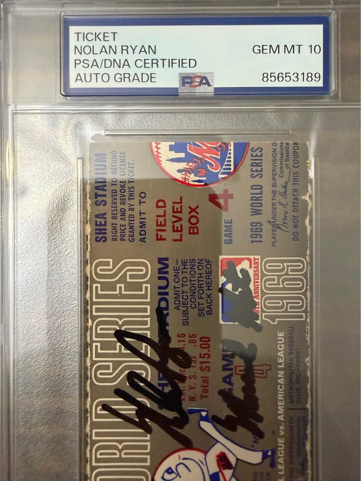 ⚾🔥 56-Year-Old 1969 World Series Ticket Signed by Nolan Ryan – “Miracle Mets” Inscription – PSA/DNA