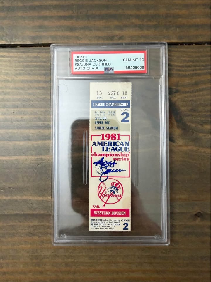 🏆 Reggie Jackson Signed 1981 American League Championship Series Ticket – PSA/DNA – Auto Grade GEM