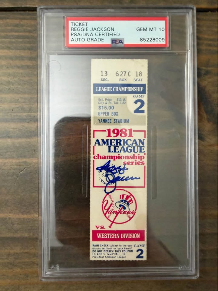 🏆 Reggie Jackson Signed 1981 American League Championship Series Ticket – PSA/DNA – Auto Grade GEM