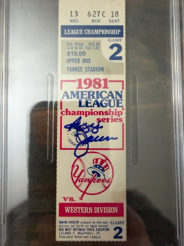 🏆 Reggie Jackson Signed 1981 American League Championship Series Ticket – PSA/DNA – Auto Grade GEM