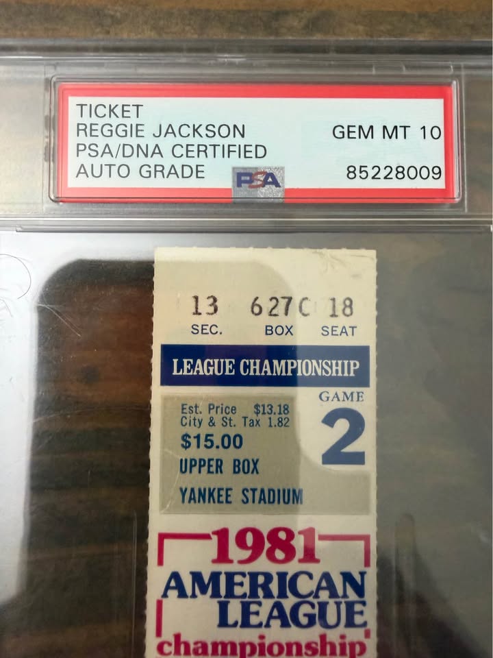 🏆 Reggie Jackson Signed 1981 American League Championship Series Ticket – PSA/DNA – Auto Grade GEM