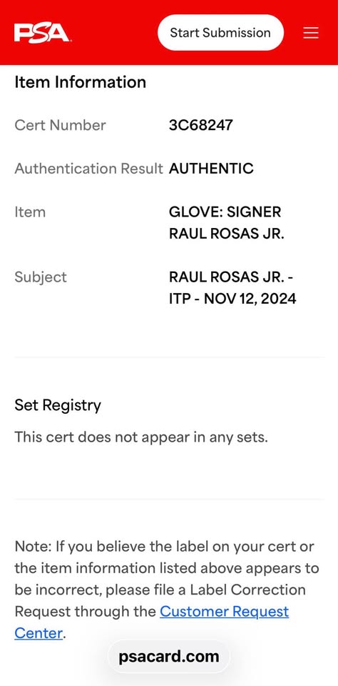🥋 PSA Authentic Raul Rosas Jr. Signed MMA Glove – PSA/DNA Certified